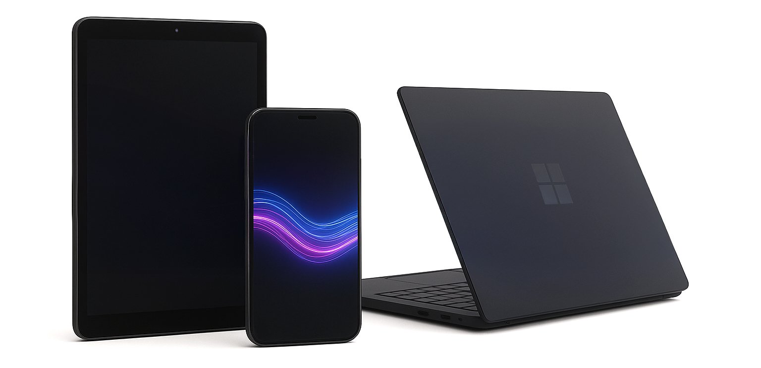 Tablet, smartphone en laptop