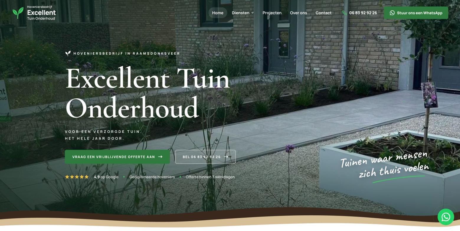 Website van Excellent Tuin Onderhoud